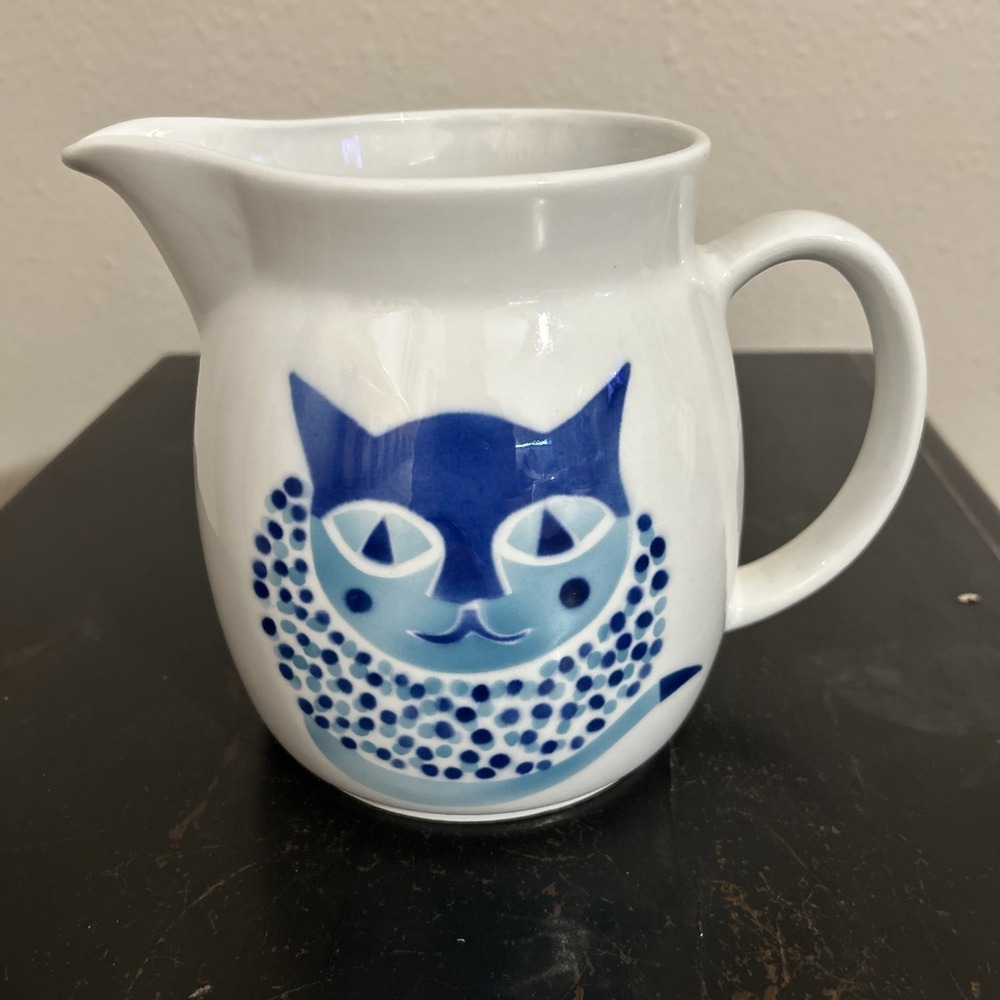Vintage Mid Century Modern Arabia Finland Kitty Cat Pitcher Kaj Frank Kissa Blue - Picture 3 of 12